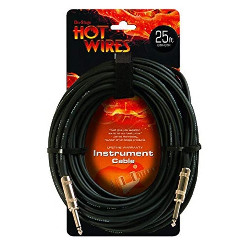 كابل آلة الجيتار OnStage On-Stage Hot Wires 1/4"، 25 قدم
